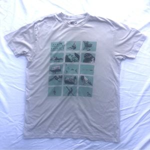 Calle Republic S/S Tee Shirt Theme “Follow The Pigeon” color Cream/Teal X-large